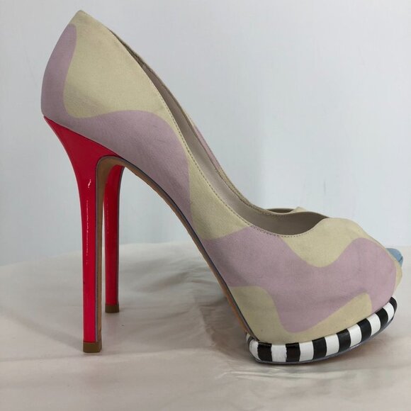 Sophia Webster Open-toe Whimsical neon pink, cream high pumps 7.5 (Euro 38) - Picture 2 of 16